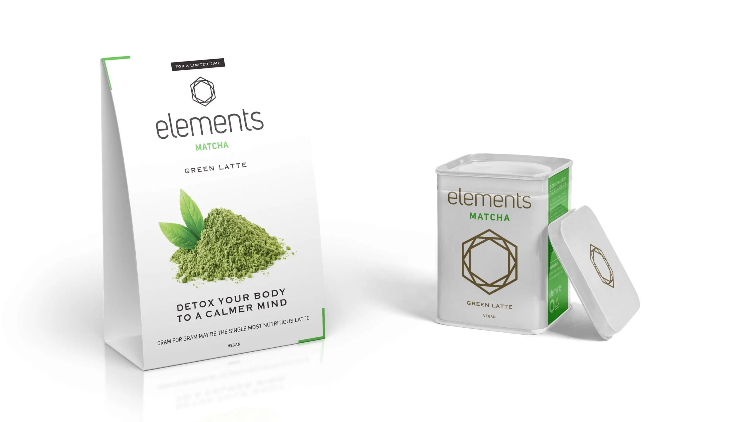 Elements Matcha: Detox your body, calm your mind. A nutritious green latte for a balanced lifestyle.