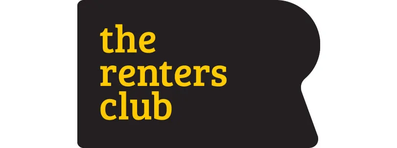 The Renters Club logo with yellow text on a black speech bubble background.