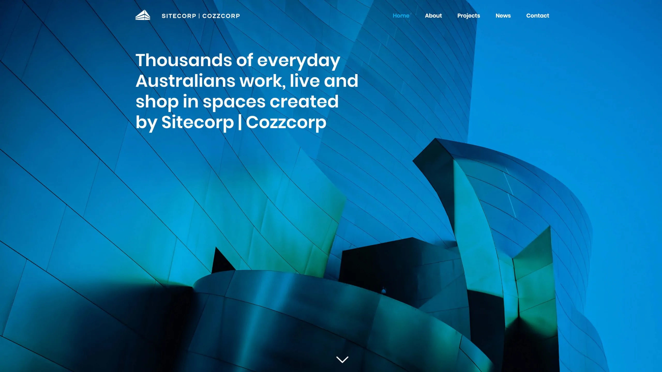 Blue architecture with Sitecorp | Cozzcorp tagline.