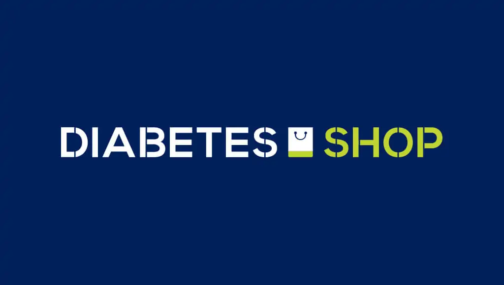 Diabetes shop logo on blue background